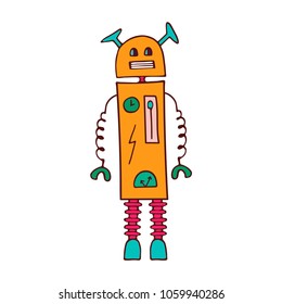 Funny robot isolated on white. Sketch. Vector illustration. 