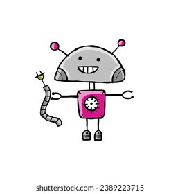 Robot gracioso aislado en blanco. Icono de estilo chileno, carácter para tu diseño