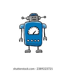 Funny robot isolated on white. Childish style icon, character for your design