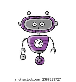 Funny robot isolated on white. Childish style icon, character for your design