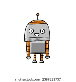 Sonniger Roboter einzeln auf Weiß. Kinderstilsymbol, Charakter für Ihr Design