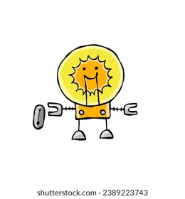 Funny robot isolated on white. Childish style icon, character for your design