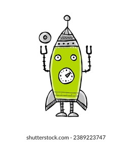 Funny robot isolated on white. Childish style icon, character for your design