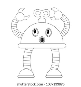 Funny robot with a key. A clockwork toy. Vector illustration.