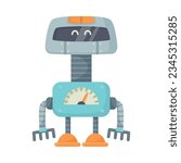 Funny Robot Metal Character with Limbs and Face Vector Illustration