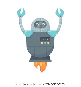 Funny Robot Metal Character with Limbs and Face Vector Illustration