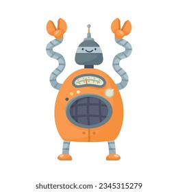 Funny Robot Metal Character with Limbs and Face Vector Illustration