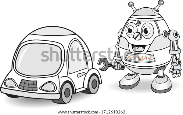 Funny robot repairman and\
car