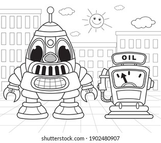 Funny robot repairman coloring book for kids 
