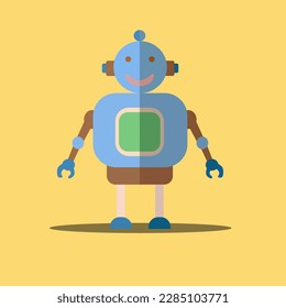 Funny robot with a round head. Flat style.