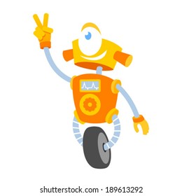Funny robot showing victory or peace sign with two fingers