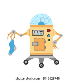Funny robot with a sock. Vector illustration.