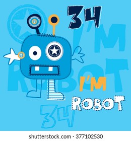 funny robot, T-shirt design vector illustration