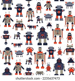 Funny robot vector seamless pattern.