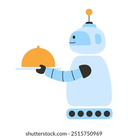 Funny robot waiter holding plate