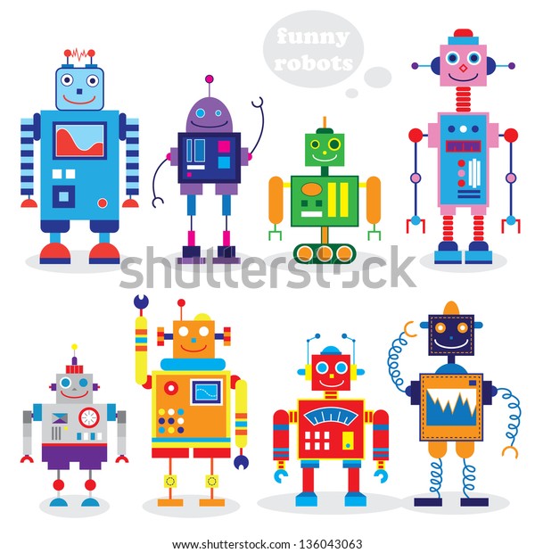 Funny Robots Stock Vector (Royalty Free) 136043063