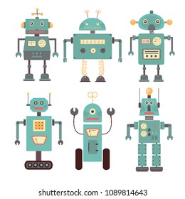 Funny robots. Flat vector illustration.