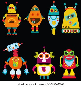 Funny robots on a black background