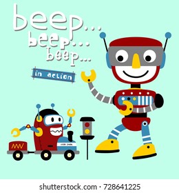 funny robots , vector cartoon illustration