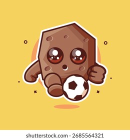 funny rock character mascot playing football isolated cartoon