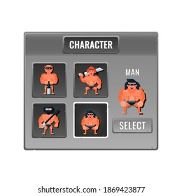 interfaz emergente de selección de caracteres ui para elementos de activos gui ilustración vectorial