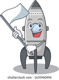 Funny rocket cartoon character style holding a standing flag