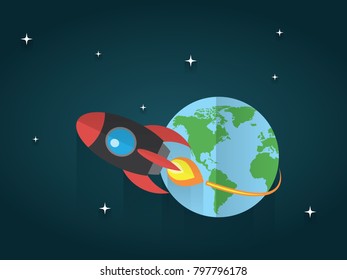 funny rocket is launching from the earth