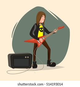 Funny rock-star playing electric guitar guitarist heavy-metal band cartoon-character