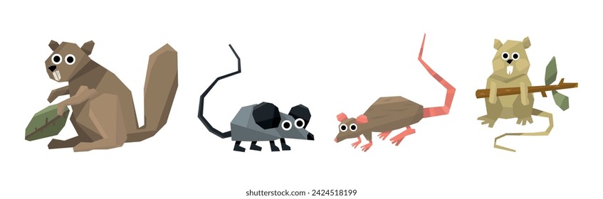 Funny Rodent Animal with Tail and Teeth Vector Set