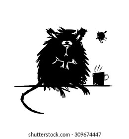 Funny rodent black silhouette. Sketch for your design. Vector illustration