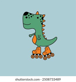 funny roller skate dinosaur drawing as vector for print and other