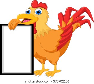 funny rooster with blank sign