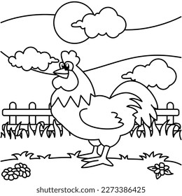 Funny rooster cartoon characters vector illustration. For kids coloring book.