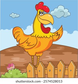 Funny rooster cartoon characters vector illustration.