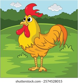 Funny rooster cartoon characters vector illustration.