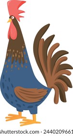 Funny rooster. Cartoon farm bird. Cock icon