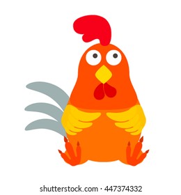 Funny rooster in cartoon style, is insulated on white background. Fire Rooster - a symbol of 2017 vector illustration of a flat
