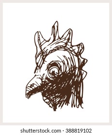 Funny rooster or a chicken head, in sketch drawing style, for  animal design