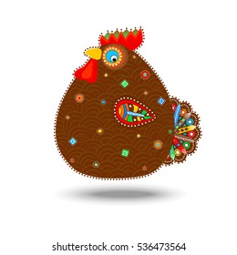 Funny rooster in ethnic style vector design element for calendar, greeting card, poster