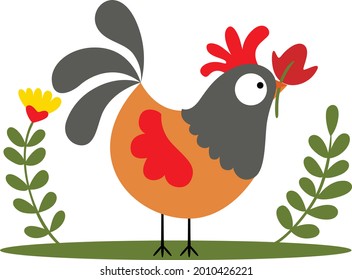 Funny rooster in the garden
