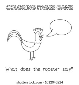 Funny rooster kids learning game. Vector coloring book pages for children