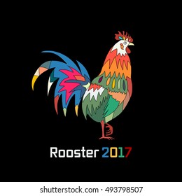 Funny Rooster, symbol of 2017 new year. Vector illustration