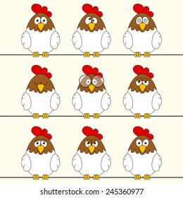 Funny roosters on the rod