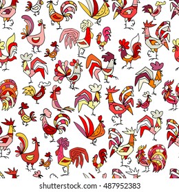 Funny roosters, seamless pattern for your design