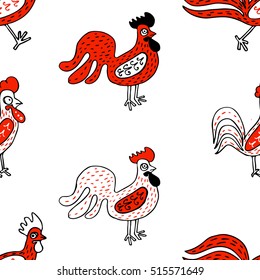 Funny roosters, seamless vector pattern