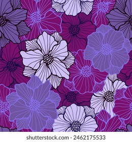 Funny rose blossom endless pattern. Organic floral ornament. Rose flower with outline petals. Tablecloth print. Garden bloom summer seamless sample gift wrap motif.