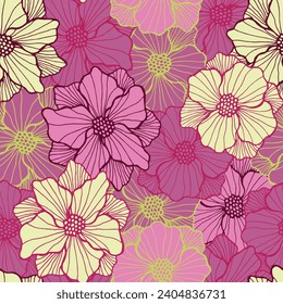 El gracioso patrón que se repite en la flor de rosa. Ornamento orgánico floral. Flor de rosa con pétalos alineados. Impresión de manteles. Flor de pradera muestra periódica rústica vector natural.