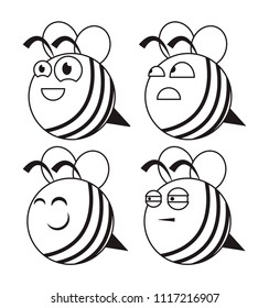 a funny round bees, an emotional insects from a simple geometric figure, cartoon character,vector image, flat design,icon set