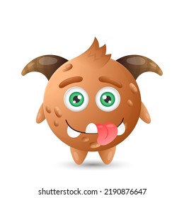 Funny round brown cartoon monster with two eyes for children's halloween decorations