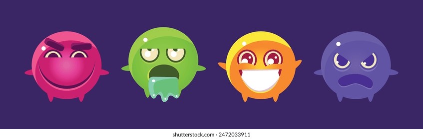 Juego de Vectores de colores de personajes de emoción de cara redonda divertida
